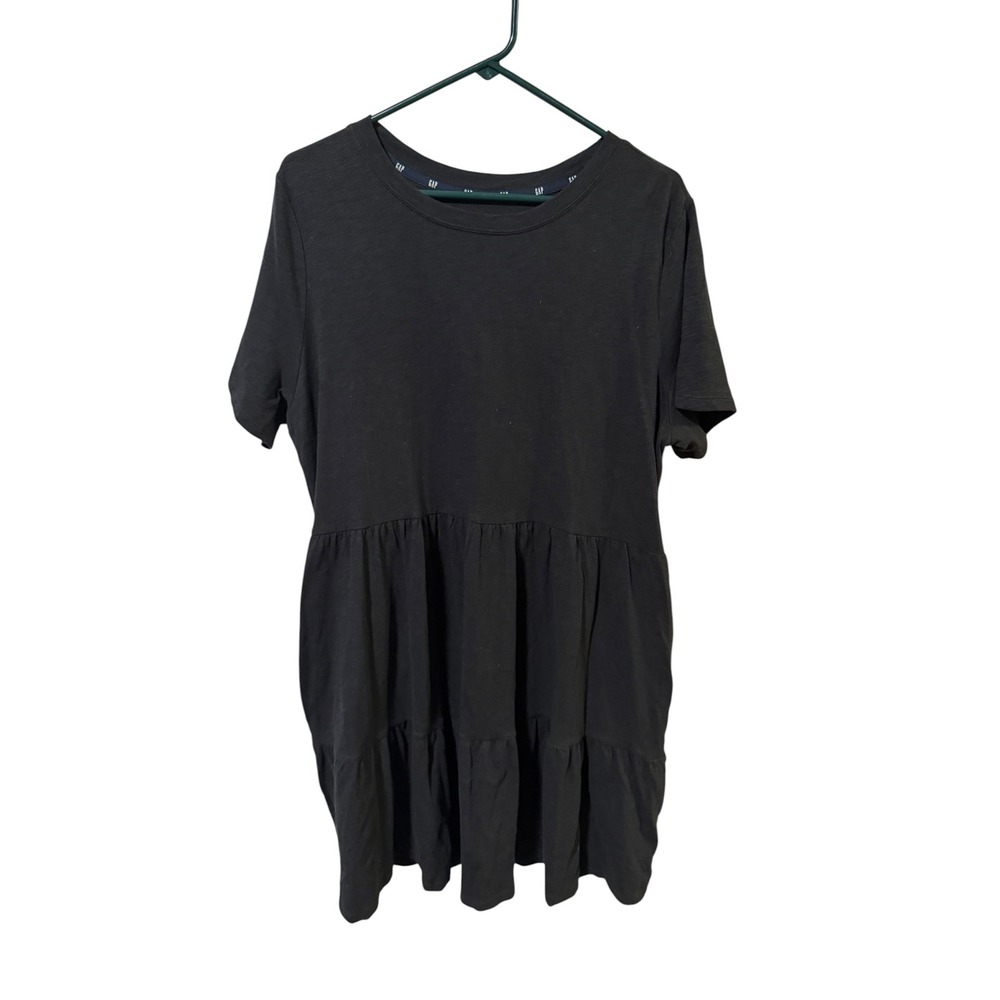 NWT Gap Size XL True Black Tiered Mini Dress Short Sleeve Cotton Crew Neck
